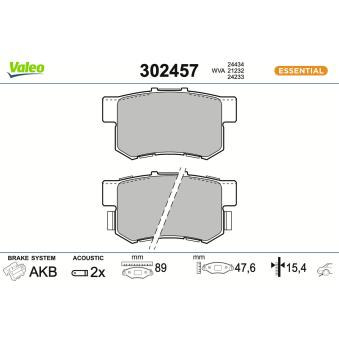 Jeu de 4 plaquettes de frein arrière VALEO OEM 43022SP0010