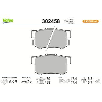 Jeu de 4 plaquettes de frein arrière VALEO 302458 pour HONDA FR-V 1.8 - 140cv