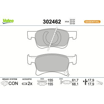 Jeu de 4 plaquettes de frein avant VALEO 302462 pour CADILLAC CT6 1.3 CDTI - 75cv