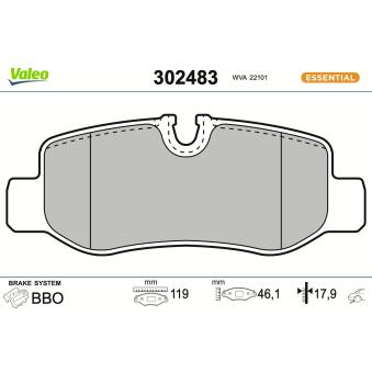 Jeu de 4 plaquettes de frein arrière VALEO 302483