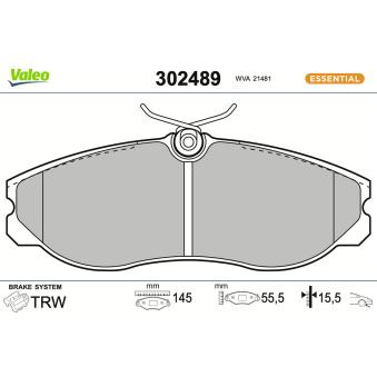 Jeu de 4 plaquettes de frein avant VALEO 302489 pour IVECO DAILY LINE 1.6 16V - 97cv
