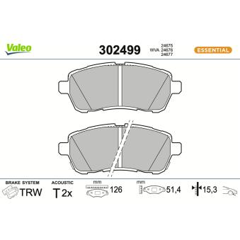Jeu de 4 plaquettes de frein avant VALEO 302499 pour DAIHATSU MATERIA 1.5 - 103cv