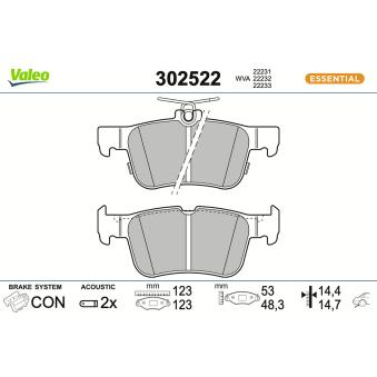 Jeu de 4 plaquettes de frein arrière VALEO 302522 pour VOLVO V40 1.5 EcoBlue - 95cv
