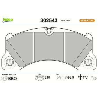 Jeu de 4 plaquettes de frein avant VALEO 302543 pour PORSCHE MACAN 2.0 - 252cv