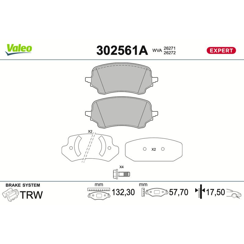 Jeu de 4 plaquettes de frein avant VALEO 302561A - Visuel 1