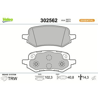 Jeu de 4 plaquettes de frein arrière VALEO OEM 2551324