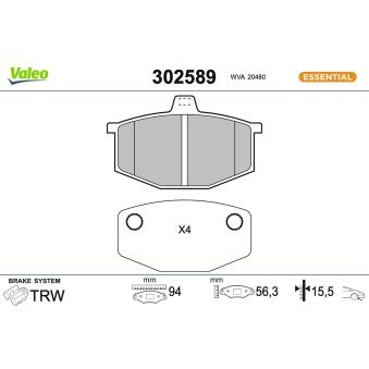 Jeu de 4 plaquettes de frein avant VALEO OEM 7701202893