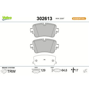 Jeu de 4 plaquettes de frein arrière VALEO OEM 4M0698451G