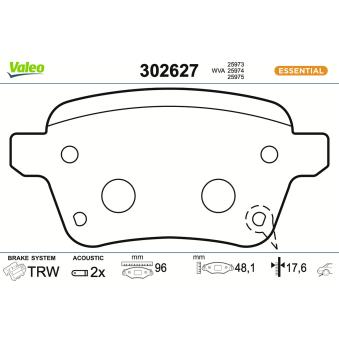 Jeu de 4 plaquettes de frein arrière VALEO OEM 77366595