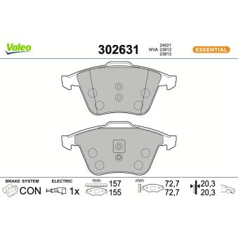 Jeu de 4 plaquettes de frein avant VALEO 302631 pour VOLKSWAGEN SCIROCCO 2.0 TSI - 180cv