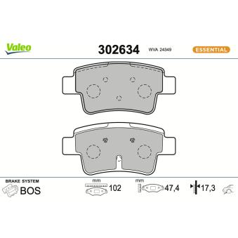 Jeu de 4 plaquettes de frein arrière VALEO 302634 pour FIAT GRANDE PUNTO 1.4 16V - 95cv