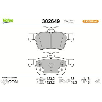Jeu de 4 plaquettes de frein arrière VALEO 302649 pour VOLVO V40 1.5 EcoBlue - 95cv