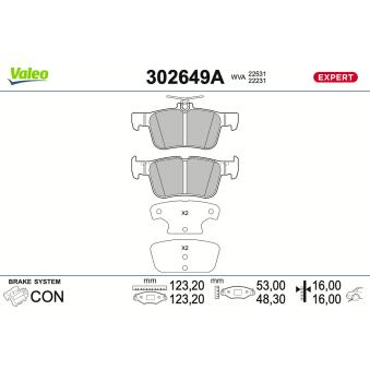 Jeu de 4 plaquettes de frein arrière VALEO OEM 5333798