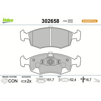 Jeu de 4 plaquettes de frein avant VALEO 302658 pour FIAT 500 1.2 - 69cv