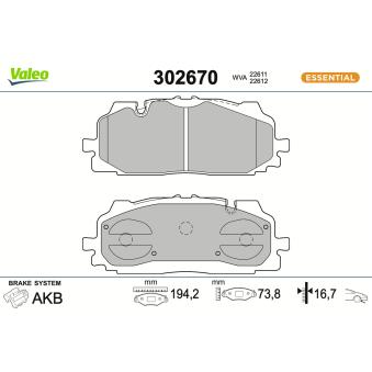 Jeu de 4 plaquettes de frein avant VALEO OEM 8W0698151R