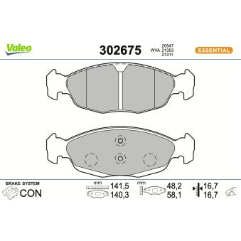 Jeu de 4 plaquettes de frein avant VALEO OEM 1605907 Jeu de 4 plaquettes de frein avant VALEO OEM 1605907