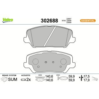 Jeu de 4 plaquettes de frein avant VALEO 302688 pour DODGE NEON 1.6 CRDi 110 - 110cv