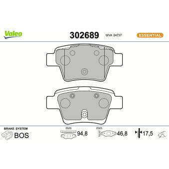 Jeu de 4 plaquettes de frein arrière VALEO OEM 425401