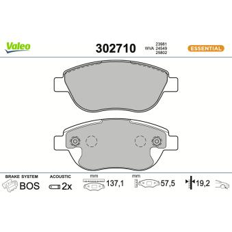 Jeu de 4 plaquettes de frein avant VALEO 302710 pour MERCEDES-BENZ T1/TN 1.3 D Multijet - 95cv