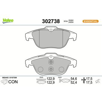 Jeu de 4 plaquettes de frein arrière VALEO 302738 pour MAZDA 5 E 350 BlueTEC - 252cv