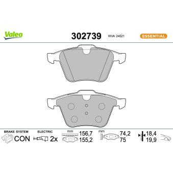 Jeu de 4 plaquettes de frein avant VALEO 302739 pour PEUGEOT 604 3.2 AWD - 243cv