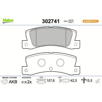 Jeu de 4 plaquettes de frein arrière VALEO OEM 0449220062