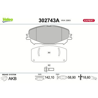 Jeu de 4 plaquettes de frein avant VALEO 302743A pour AUDI A6 1.5 dCi 110 - 110cv
