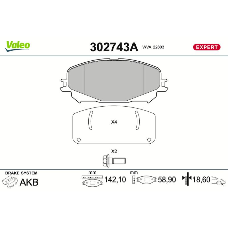 Jeu de 4 plaquettes de frein avant VALEO 302743A - Visuel 1