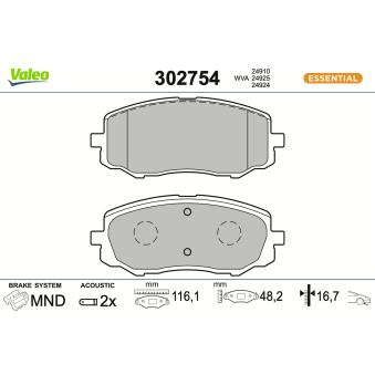 Jeu de 4 plaquettes de frein avant VALEO OEM 581011JA60