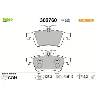 Jeu de 4 plaquettes de frein arrière VALEO OEM 2271380