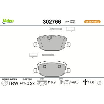 Jeu de 4 plaquettes de frein arrière VALEO OEM 77365542