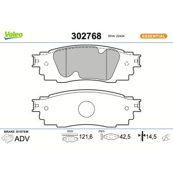 Jeu de 4 plaquettes de frein arrière VALEO 302768 pour TOYOTA CAMRY 2.5 Hybrid - 178cv
