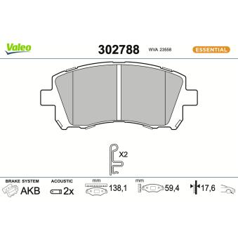 Jeu de 4 plaquettes de frein avant VALEO [302788]
