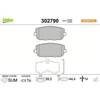 Jeu de 4 plaquettes de frein arrière VALEO OEM N1Y32648ZA
