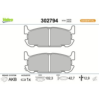 Jeu de 4 plaquettes de frein arrière VALEO 302794 pour LOTUS ESPRIT 1.6 16V - 110cv