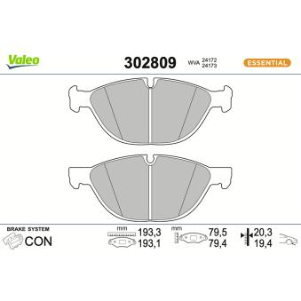 Jeu de 4 plaquettes de frein avant VALEO 302809 pour MAZDA CX-9 3.0sd - 286cv