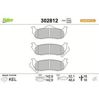 Jeu de 4 plaquettes de frein arrière VALEO 302812 pour JEEP COMMANDER 3.7 V6 - 214cv