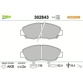 Jeu de 4 plaquettes de frein avant VALEO OEM 45022S84A00