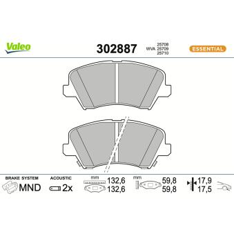 Jeu de 4 plaquettes de frein avant VALEO 302887 pour NISSAN URVAN 1.5 - 110cv