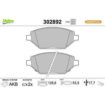 Jeu de 4 plaquettes de frein avant VALEO OEM 42349236