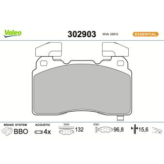 Jeu de 4 plaquettes de frein avant VALEO [302903]