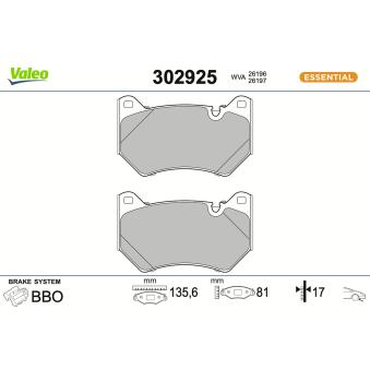 Jeu de 4 plaquettes de frein avant VALEO [302925]