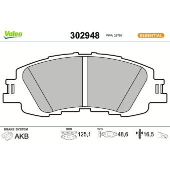 Jeu de 4 plaquettes de frein avant VALEO OEM 04465K0020 Jeu de 4 plaquettes de frein avant VALEO OEM 04465K0020