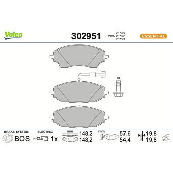 Jeu de 4 plaquettes de frein arrière VALEO OEM 77369187