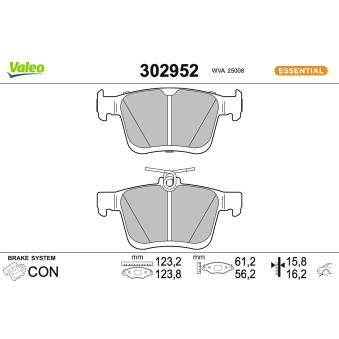 Jeu de 4 plaquettes de frein arrière VALEO 302952 pour AUDI 200 1.0 TSI - 110cv