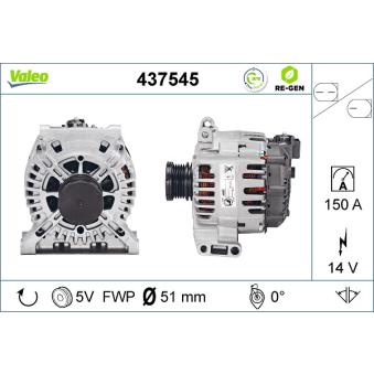 Alternateur VALEO 437545 pour SMART FORFOUR 1.5 CDI - 68cv