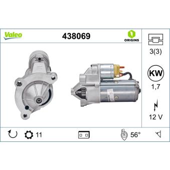 Démarreur VALEO 438069 pour PEUGEOT 405 1.9 TD - 93cv