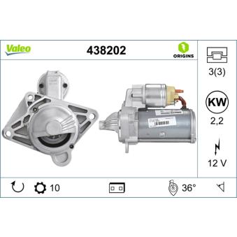 Démarreur VALEO 438202 pour OPEL VIVARO 2.0 CDTI - 90cv
