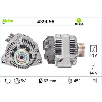 Alternateur VALEO 439056 pour FIAT ULYSSE 1.9 TD - 90cv