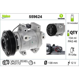 Compresseur, climatisation VALEO 559624 pour PEUGEOT 206 2.2 MZR-CD - 173cv